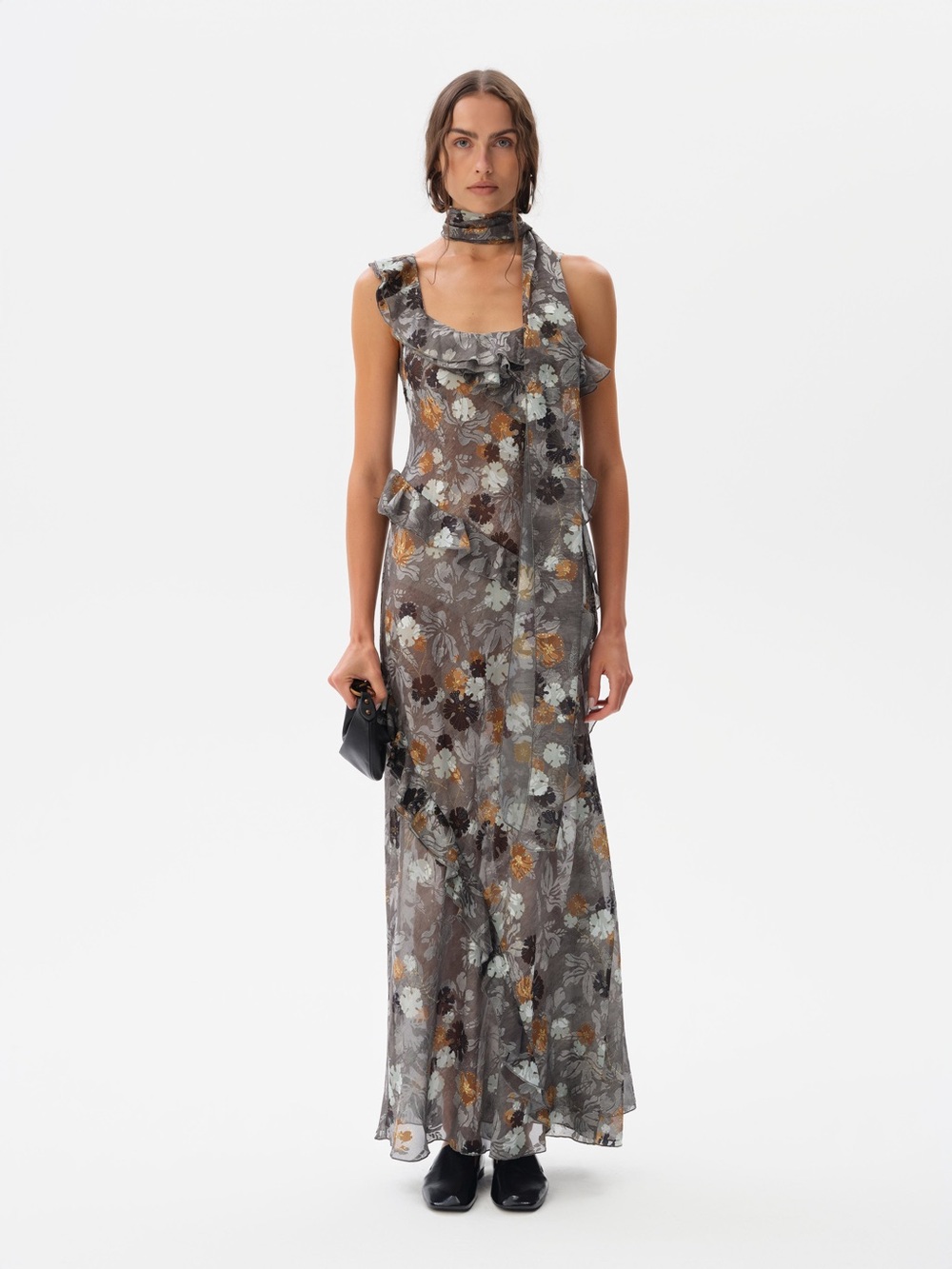 SIEDRES- Women’s Monica Ruffled chiffon maxi dress with devoré detail